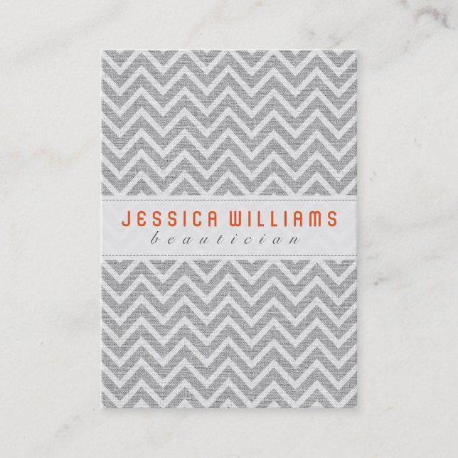 Light Gray Chevron Pattern Faux Linen Texture Business Card (Front)