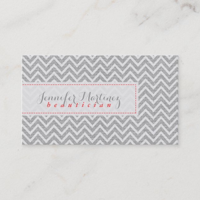 Light Gray Chevron Pattern Linen Texture 3a Business Card (Front)