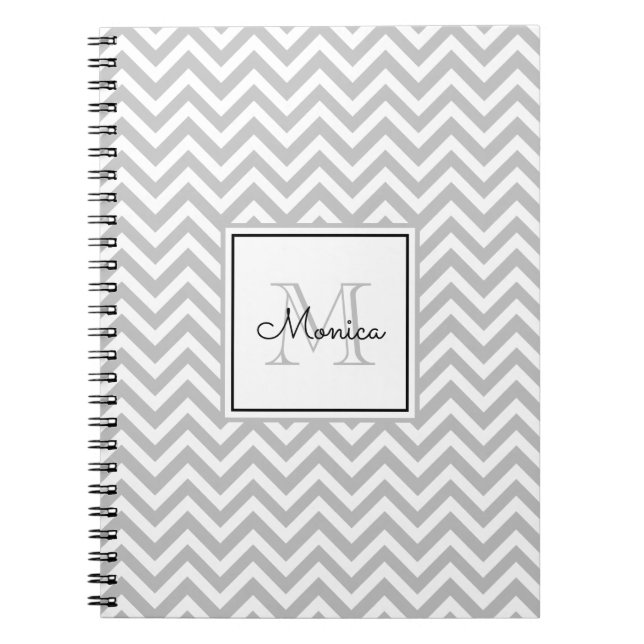 Light Gray Chevron Pattern with Monogram Notebook (Front)