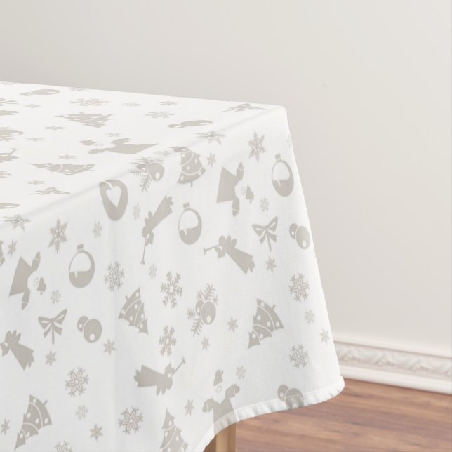 Light Gray Christmas Pattern on White Tablecloth (In Situ)