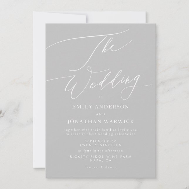 Light Gray Classic Calligraphy The Wedding Invitation (Front)