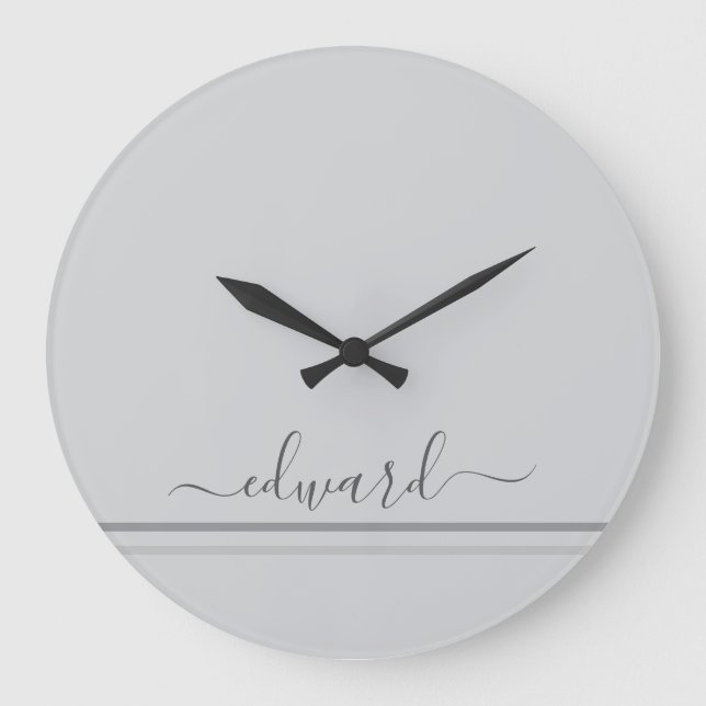 Light Gray Custom Name Large Clock (Front)