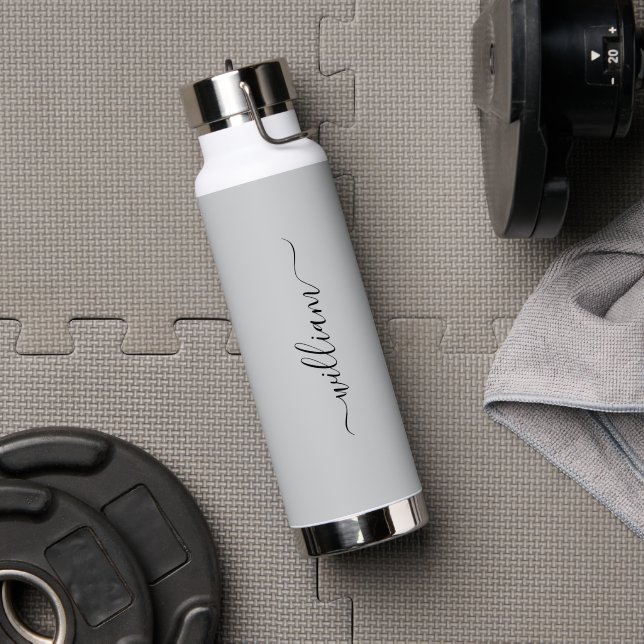 Light Gray Custom Name Water Bottle (Gym (Rotated))