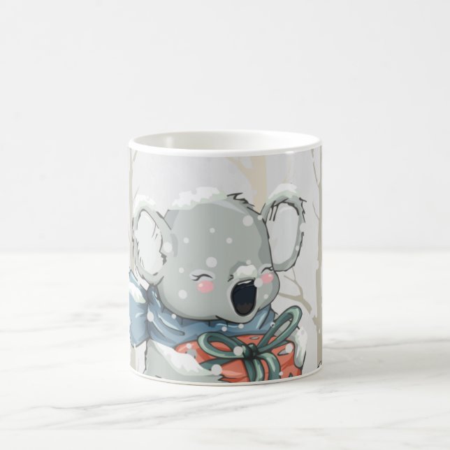 Light Gray Cute Koala in Snowfall Woods Mug (Center)