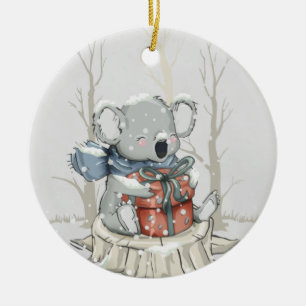 Light Gray Cute Koala Snowfall Ceramic Ornament