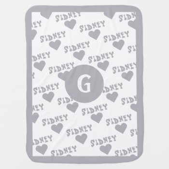 Light Gray Cute Monogram Personalized Name Boy Baby Blanket by TintAndBeyond at Zazzle
