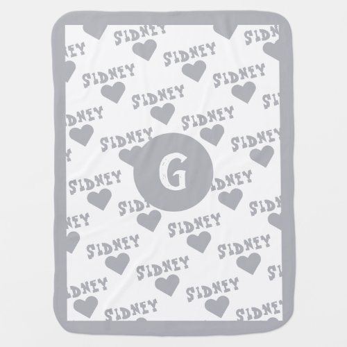 Light Gray Cute Monogram Personalized Name Boy Baby Blanket