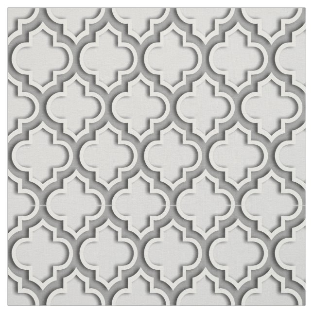 Light Gray, Dark Gray Moroccan Quatrefoil #5DS Fabric (Swatch)