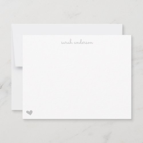 Light Gray Doodle Heart Personalized Stationery Note Card