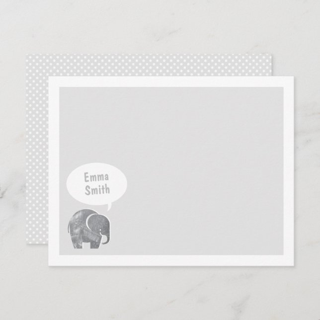 Light Gray Elephant Kids Personal Stationery Invitation (Front/Back)