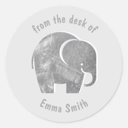 Light Gray Elephant Kids Personalized Classic Round Sticker