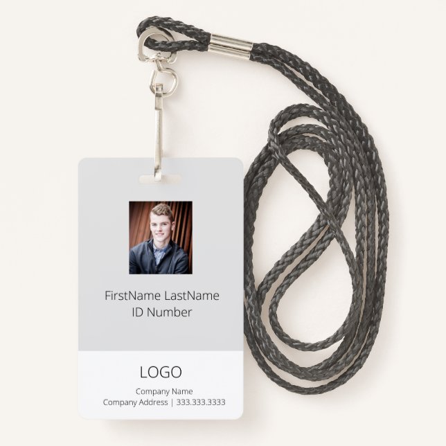 Light Gray Employee ID Badge with Barcode (Front with Lanyard)