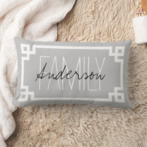 Light Gray Family Name Monogram Lumbar Pillow