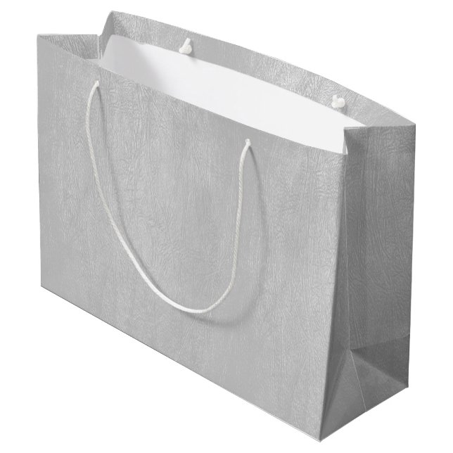 Light-gray faux leather texture large gift bag (Back Angled)