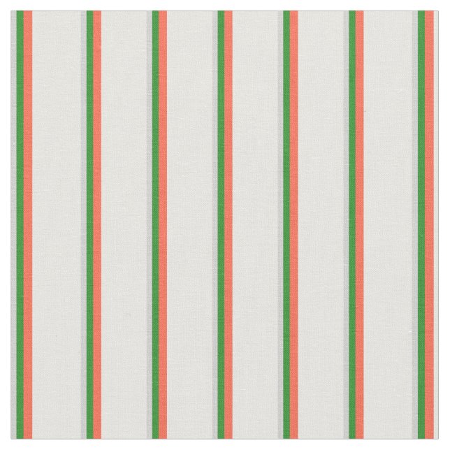 Light Gray, Forest Green, Red, and White Pattern Fabric (Close Up)