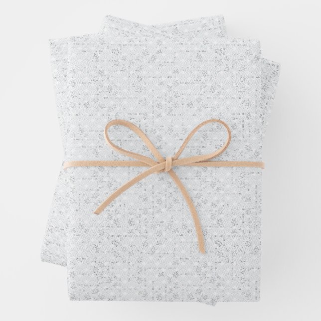 Light Gray Geometric Floral Pattern Wrapping Paper Sheets (In situ)