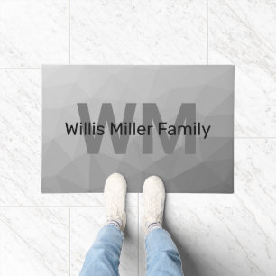 Light gray geometric mesh pattern Monogram Doormat