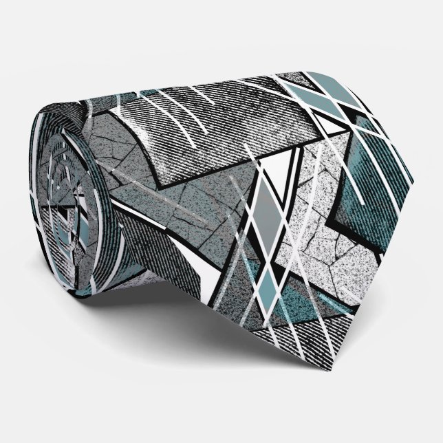 Light gray geometric print  neck tie (Rolled)