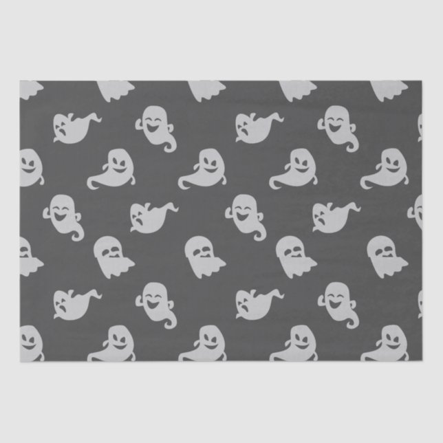 Light Gray Ghosts Dark Gray Halloween Tissue Paper (Front)
