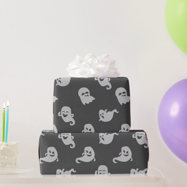 Light Gray Ghosts Dark Gray Halloween Wrapping Paper (Party Gifts)