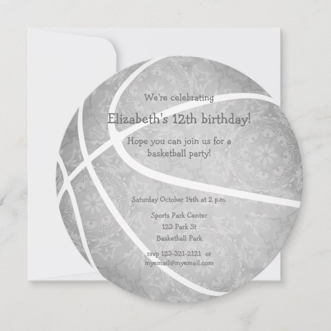 light gray girly basketball sports birthday announcement (Front)