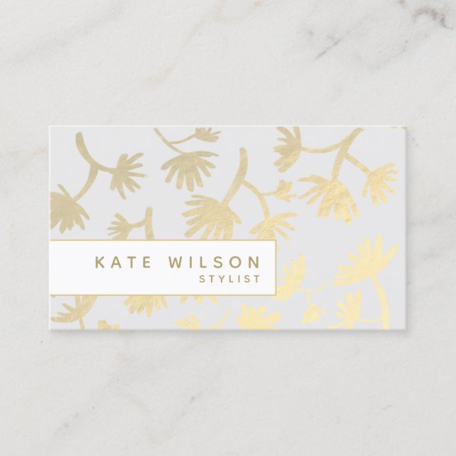 Light Gray Gold  Floral Pattern Designer Business Card (Front)