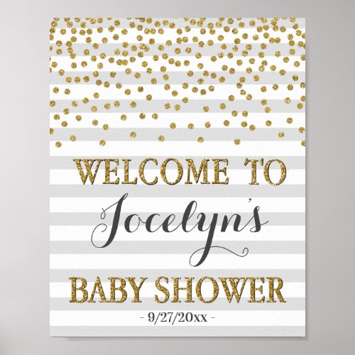 Light Gray Gold Gender Neutral Baby Shower Welcome Poster