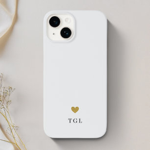 Light Gray Gold Heart Monogram Case-Mate iPhone 14 Case