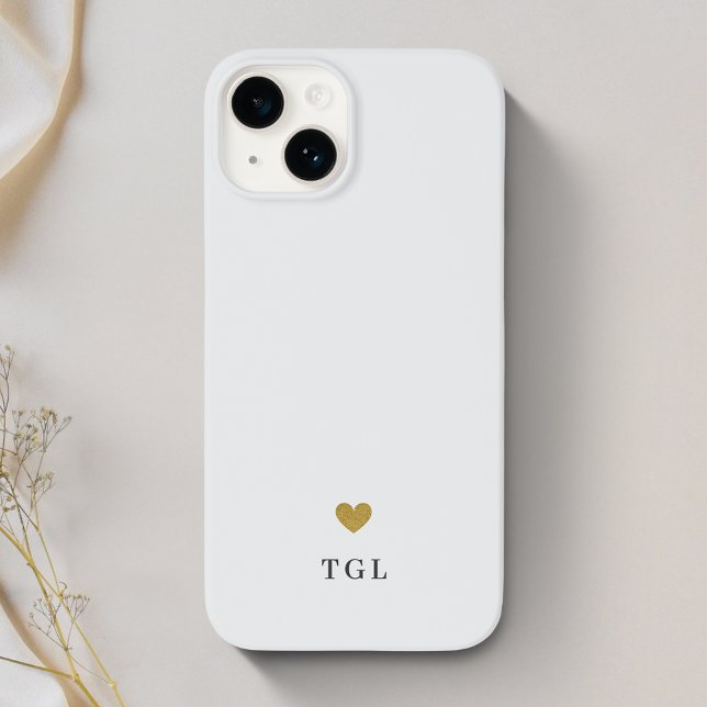 Light Gray Gold Heart Monogram Case-Mate iPhone Case (Creator Uploaded)