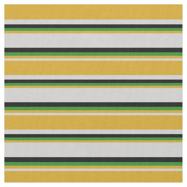 Light Gray, Goldenrod, Forest Green & Black Lines Fabric (Close Up)