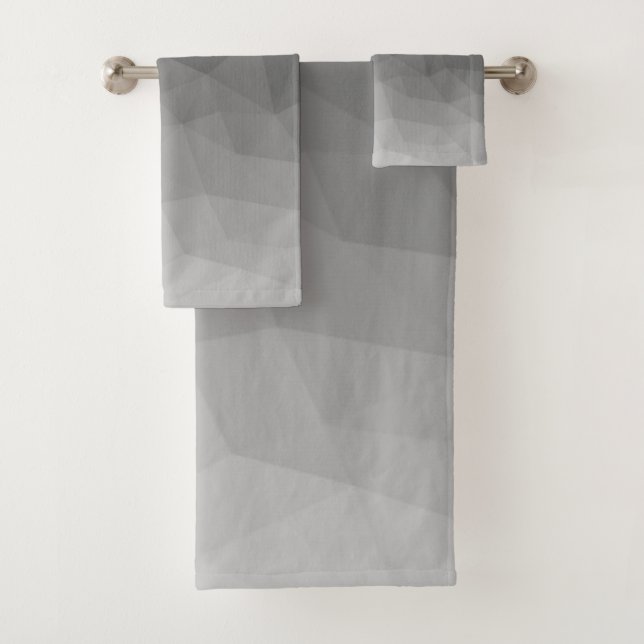 Light gray gradient geometric mesh pattern bath towel set (Insitu)