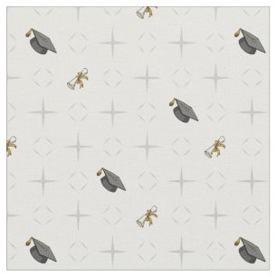 Light Gray Graduation Caps and Diploma Pattern Fabric