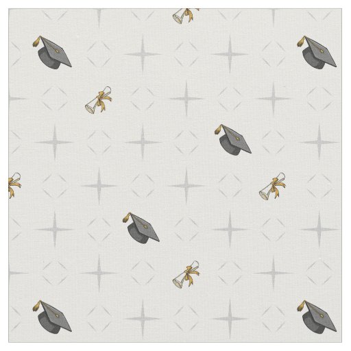 Light Gray Graduation Caps and Diploma Pattern Fabric