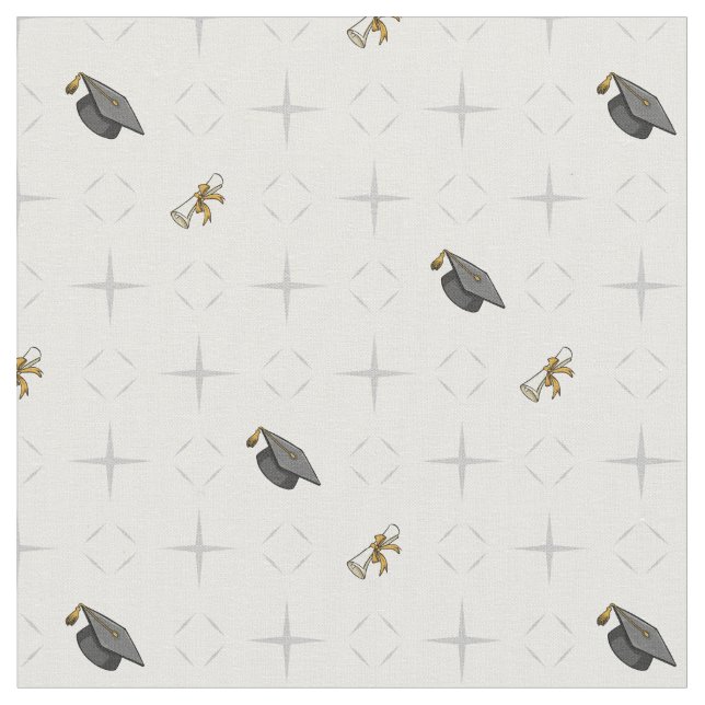 Light Gray Graduation Caps and Diploma Pattern Fabric (Close Up)