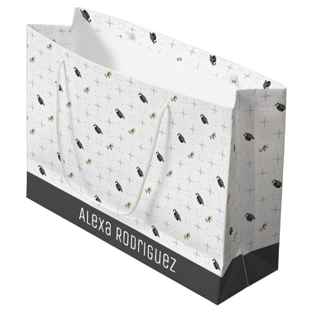 Light Gray Graduation Caps and Diploma Pattern Large Gift Bag (Front Angled)