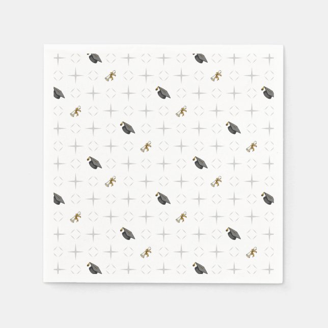 Light Gray Graduation Caps and Diploma Pattern Napkins (Front)