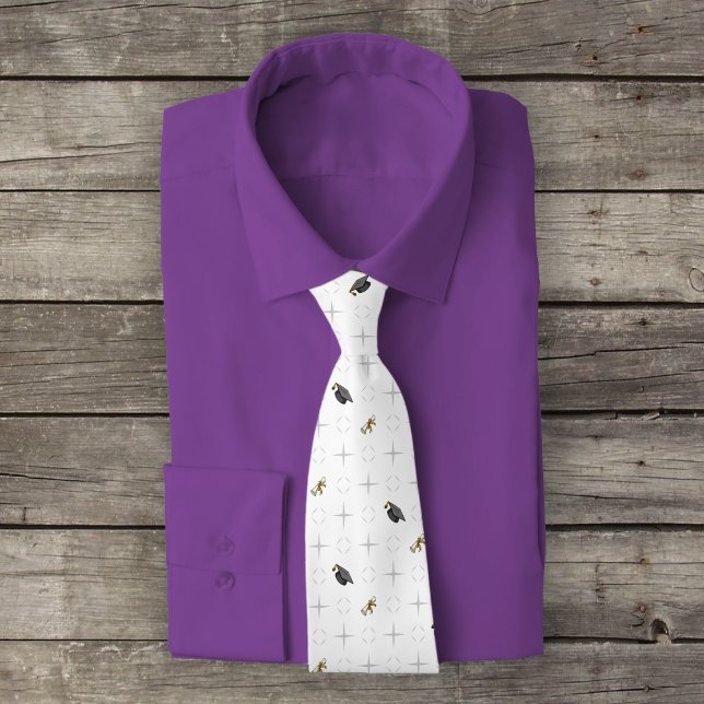 Light Gray Graduation Caps and Diploma Pattern Neck Tie (Creator Uploaded)
