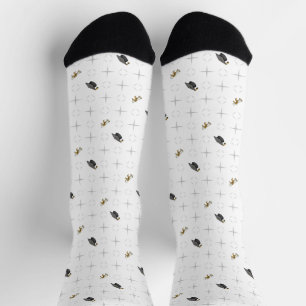 Light Gray Graduation Caps and Diploma Pattern Soc Socks