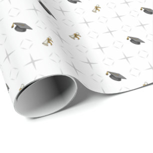 Light Gray Graduation Caps and Diploma Pattern Wrapping Paper
