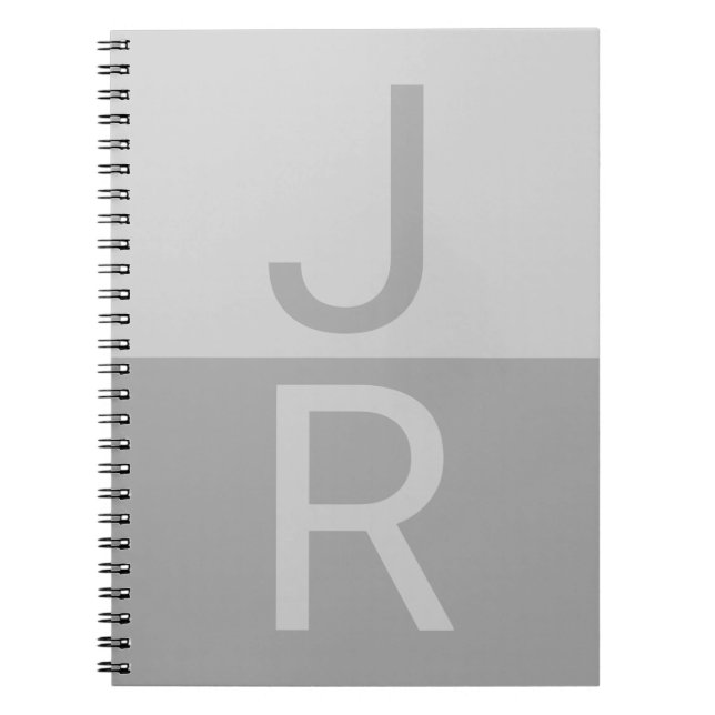Light Gray & Gray Modern Initials Monogram Notebook (Front)