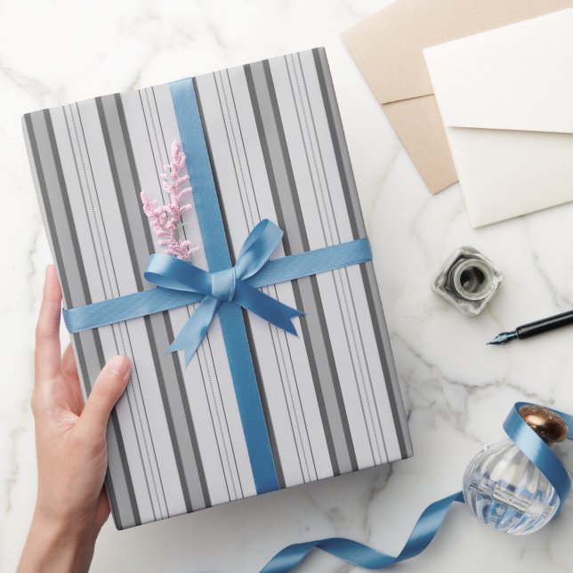 Light Gray & Gray Thick and Thin Stripes Wrapping Paper (Gifting)