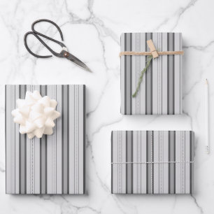Light Gray & Gray Thick and Thin Stripes Wrapping Paper Sheets
