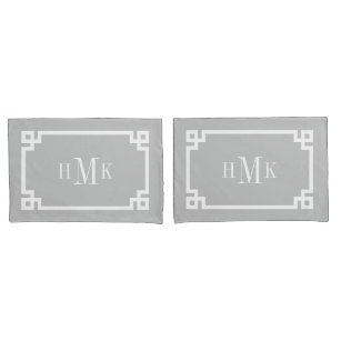 Light Gray Greek Key Monogram Standard Pillow Case