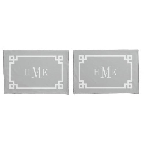 Light Gray Greek Key Monogram Standard Pillow Case
