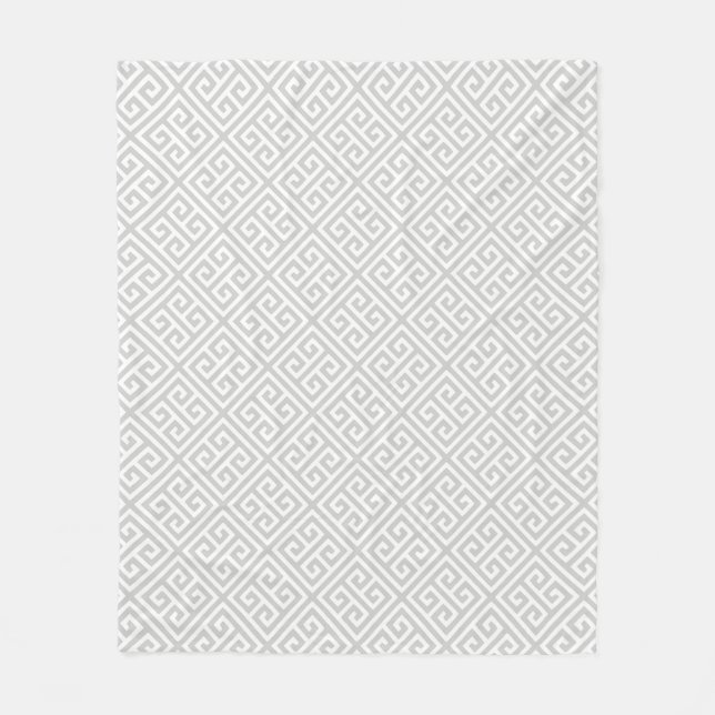 Light Gray Greek Key Pattern Fleece Blanket (Front)