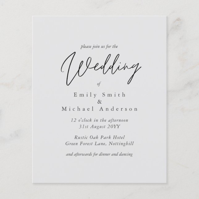 Light Gray Grey Script Typography Budget Wedding (Front)