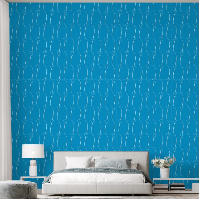 Light Gray Heart Links on Cerulean, Pacific Blue Wallpaper (Bedroom)
