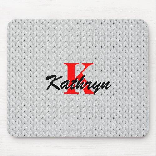 Light Gray Knitted Texture Mouse Pad with Monogram