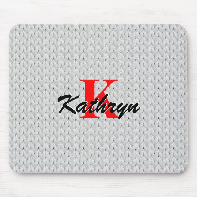Light Gray Knitted Texture Mouse Pad with Monogram (Front)