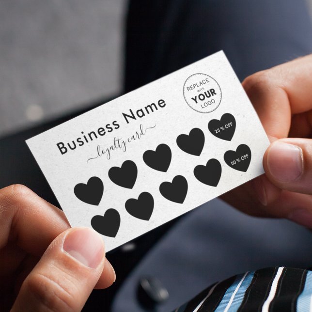 Light Gray Kraft Paper Heart Add Your Logo Beauty Loyalty Card (Creator Uploaded)